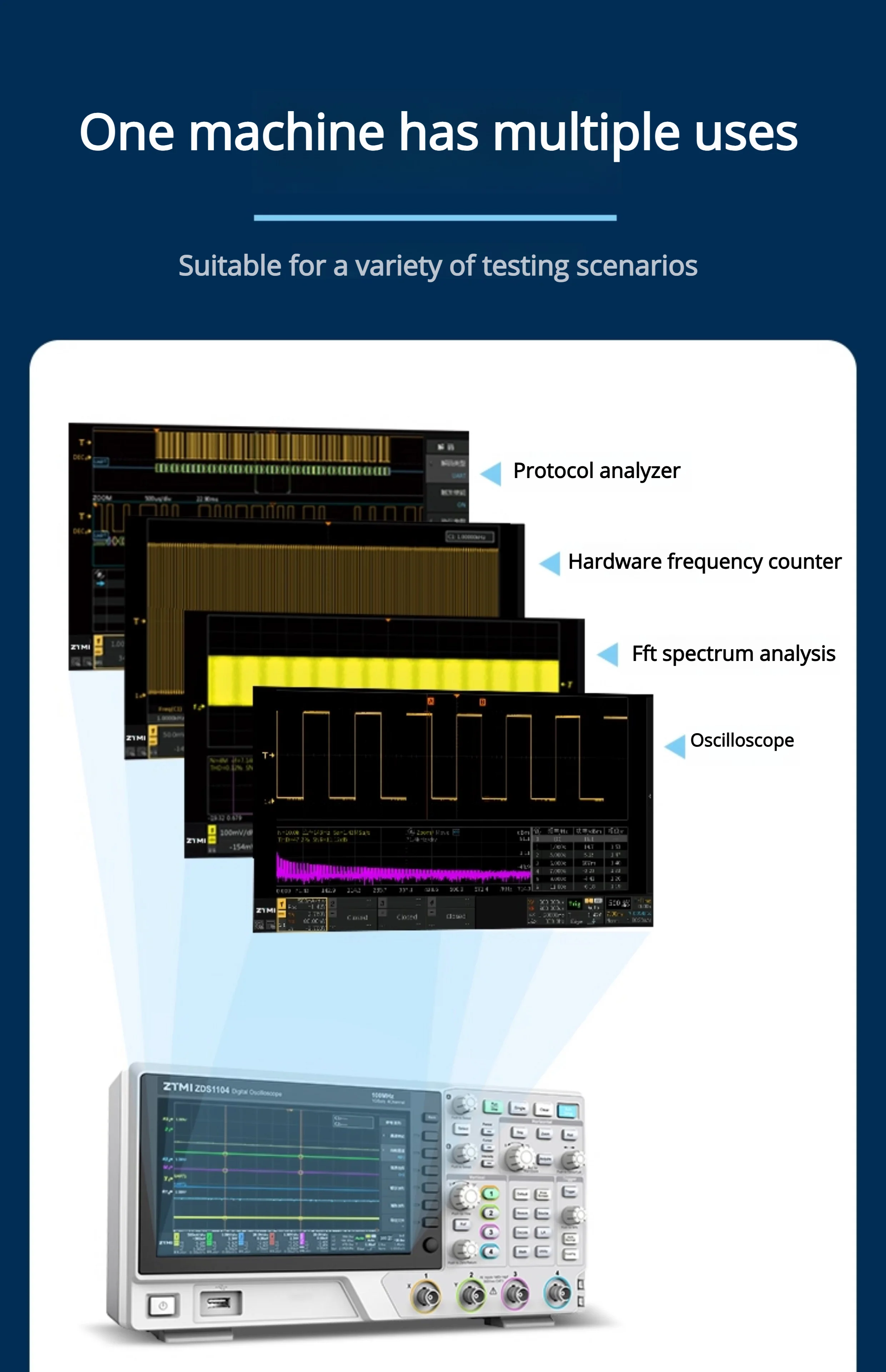 100MHz+1G Sampling Rate 7-inch Screen Portable 4-channel Digital Oscilloscope ZD