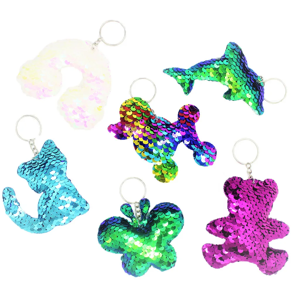 Flip Cute Sequins Keychain Little Cat Shape Key Ring Hanging Decoration Car Bag Accessory Pendant Birthday Party Supplies