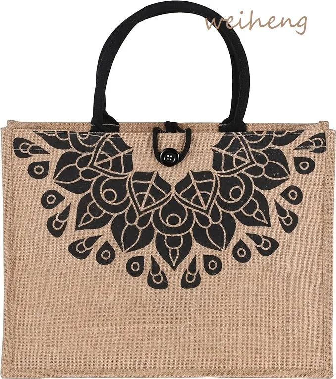 Factory Cheap Customized Printing logo Reusability High Load Capacity Women Small Shoulder Shopping Jute Tote Bag
