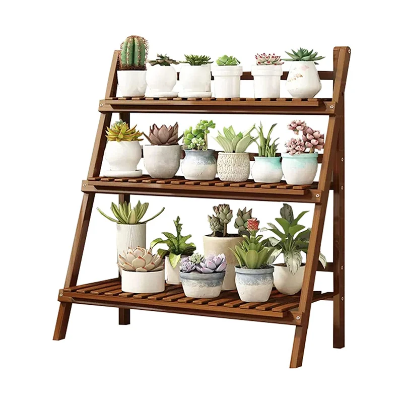 Оптовая продажа, лидер продаж, деревянная складная стойка для цветочных горшков, трехслойная Складная стойка из массива дерева