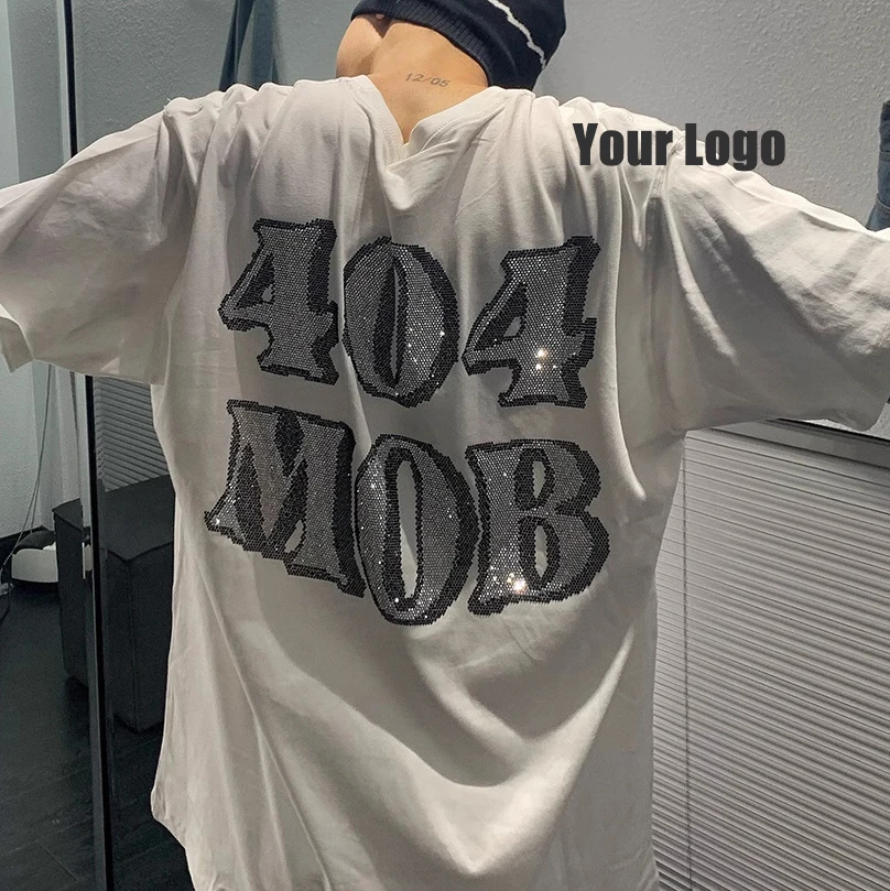 Fashion Luxury Heat-transfer Printing Cotton Tshirt Hot Fix Rhinestone Design Logo Pattern Short Sleeve Casual Tshirt Men