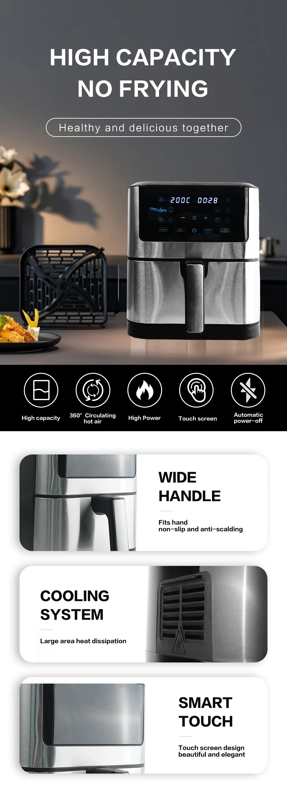 New Design Air Fryer 2024 6l Big Capacity Electric Digital Smart ...