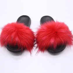 Cheap Imitate Raccoon Fur Many Size Choice And Colors Customized Color Fluffy Faux Fur Slippers Soft