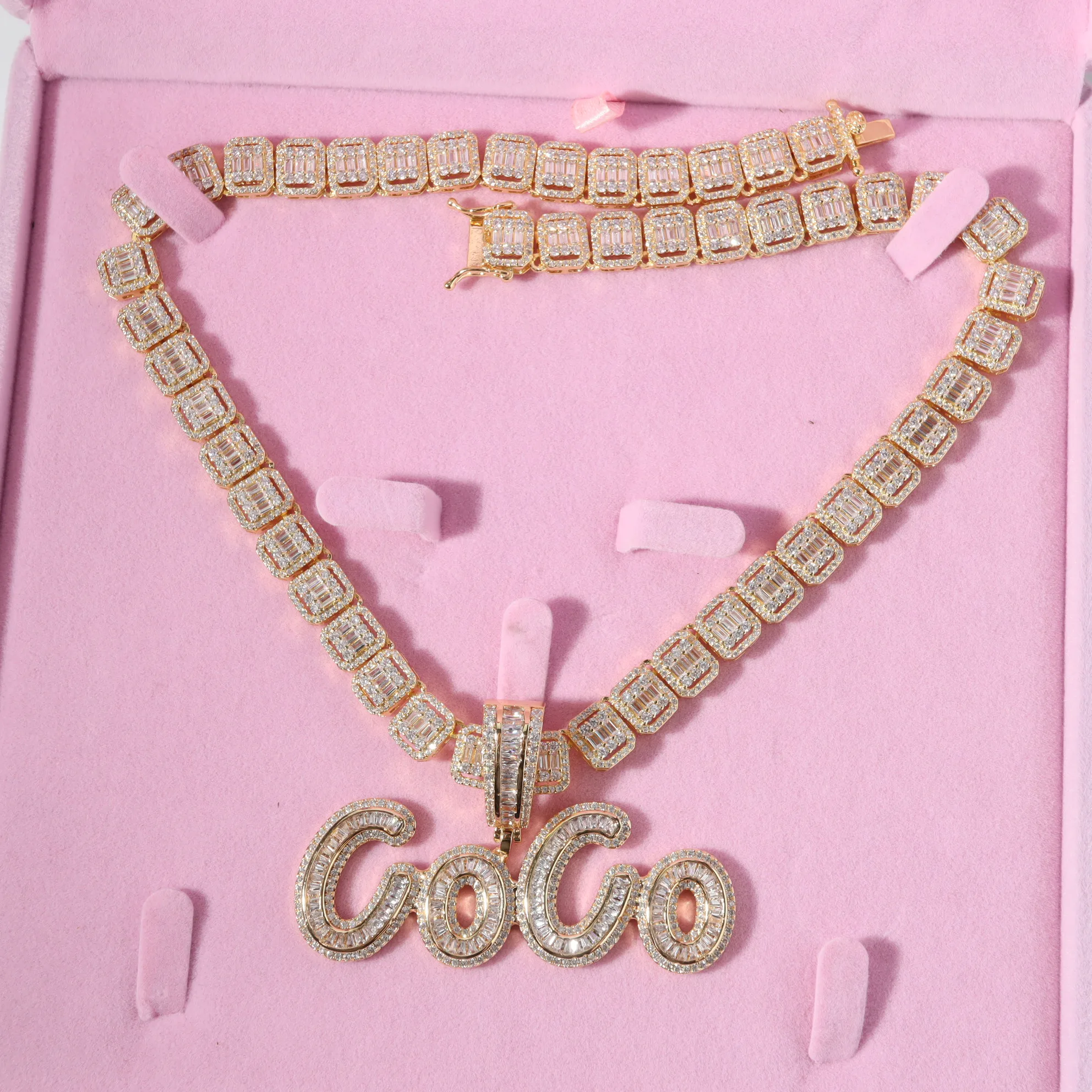Collana Personalizzata Con Nome, Iced Out In Lettere Cubiche Con Zirconi, Uomo, Hip Hop, Catena A Corda O Tennis, Colore Oro O Argento - 3