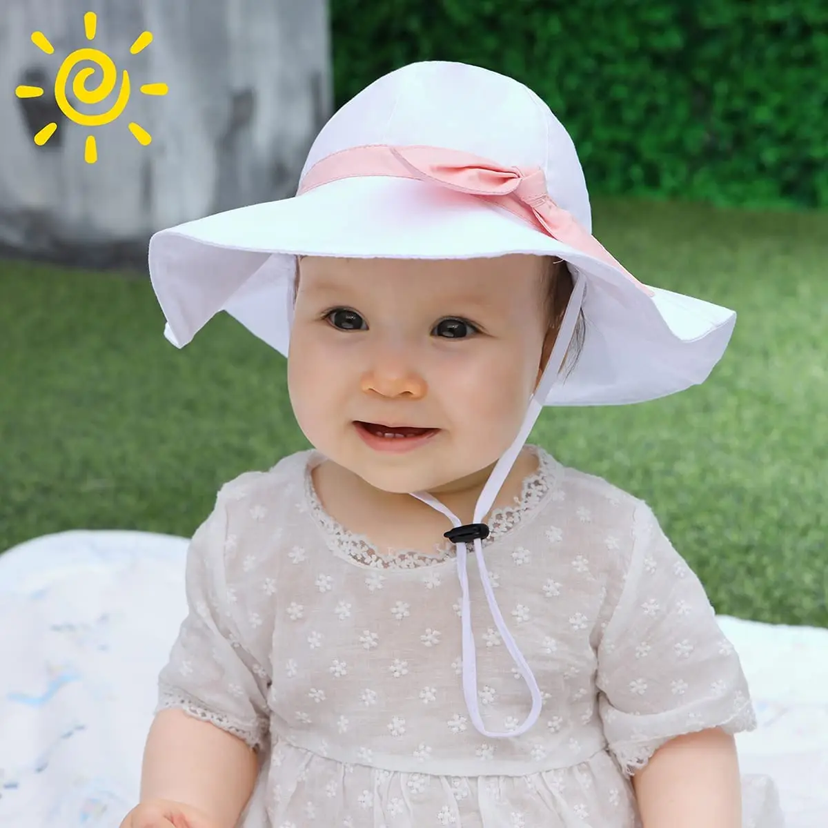 Baby Girl Sun Hat With Outdoor Adjustable Beach Hat With Wide Brim