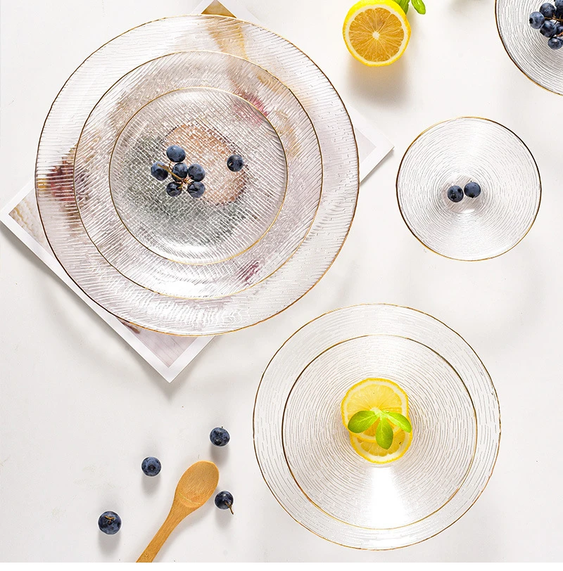 Wholesale Glass Charger Plates Wedding Gold Rim Clear Glass Dinner