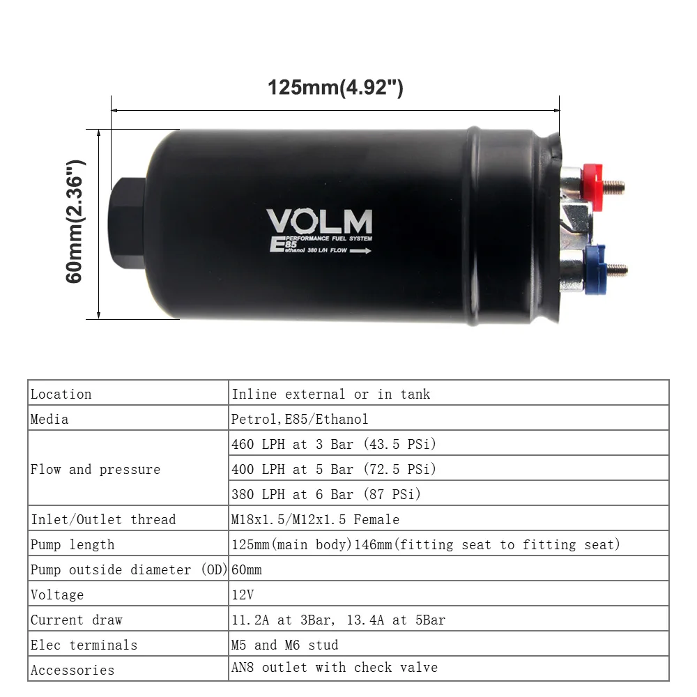 380lph 1000hp External Fuel Pump E85 Ethanol Compatible 044 Style An10
