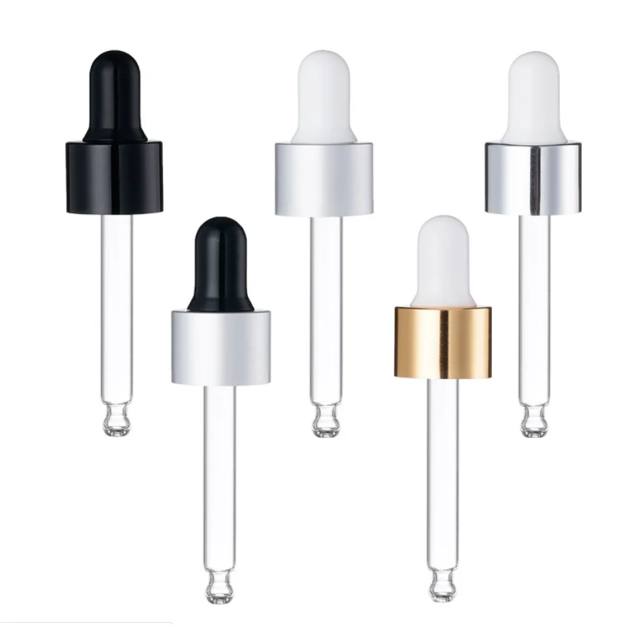 18mm 20mm Dropper Cap with Customized Rubber Plastic Teat Glass Dropper for Essential Oil Bottle