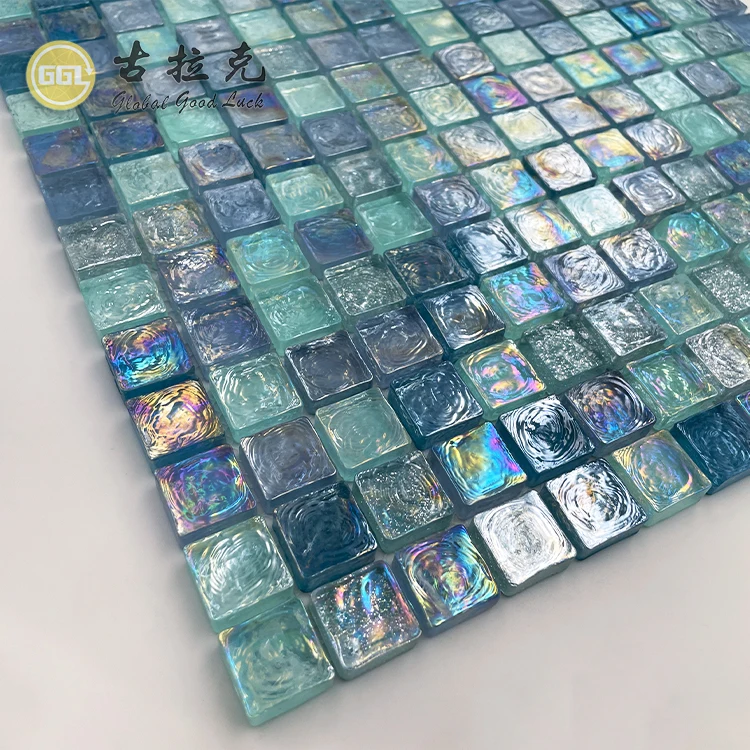 Glass Mosaic for Swimming Pool Kitchen Toilet Bathroom Walls Blue Green Grey Illusion Crystal Tile Wall Decoration