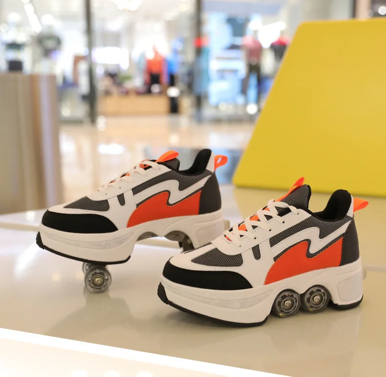 Adjustable Kick Out Wheeled Shoes Zapatos Con Ruedas Kick Roller Skate Shoes With Retractable Wheels Rollers Adult