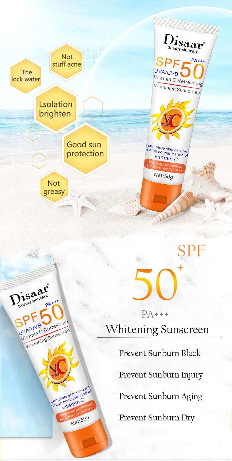 Disaar Natural  Whitening Sunblock Anti- UVA/UVB Sun Screen Cream SPF 50  Sunscreen Cream