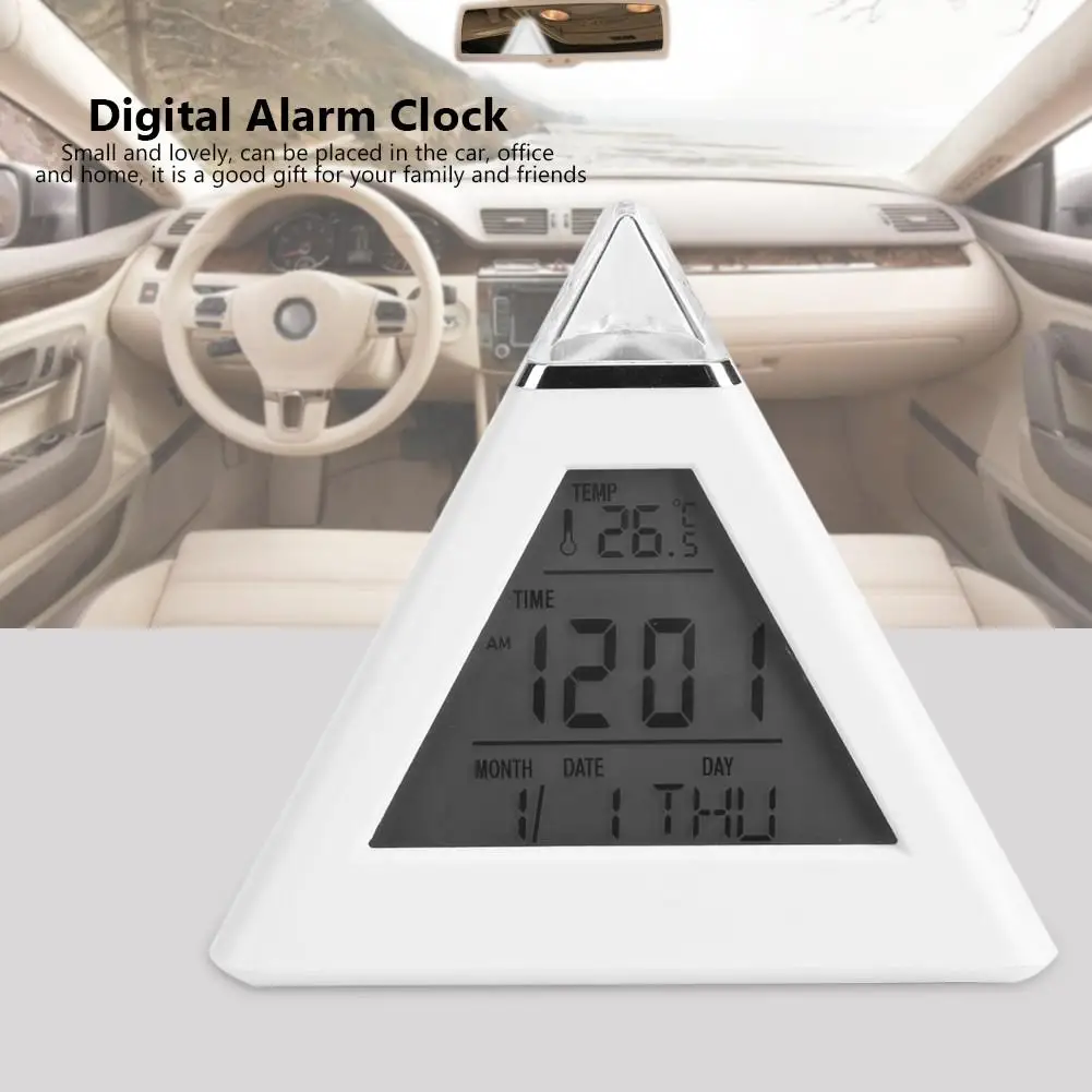 Perpetual Calendar Thermometer Home Decoration Triangle Pyramid Colorful Backlight Digital Table Desk Alarm Clock