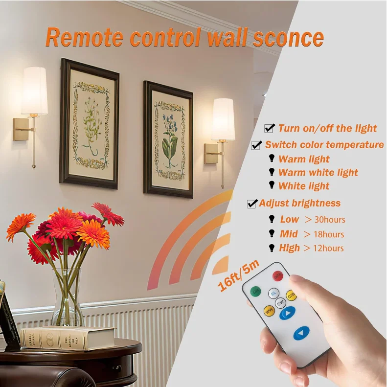 product rechargeable led wall lantern luxury vintage metal indoor wireless remote control wall lamp fabric lampshade smart home lights-42