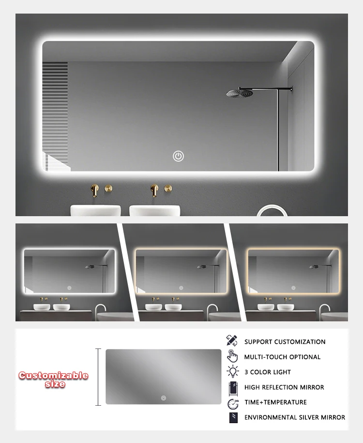 product hotsale wall mounted mirror time temperature backlight mirror anti fog bathroom smart led mirror with lighting-4