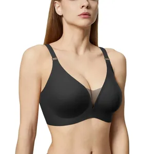 Wholesale Factory Wire-Free Custom Full Cup Ladies V Neck Support Push up Seamless Breathable Sport Padded Smoothing Bra