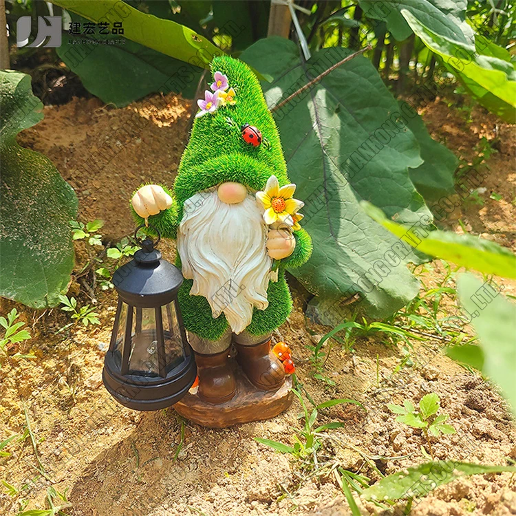 Garden Resin Statue Outdoor Decor Flocked Gnome With Solar Light ...