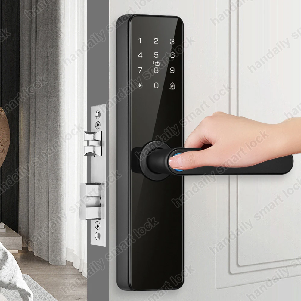 Low Price Apartment Room Handle Front Door Lock Ttlock Tuya App Biometric Code Fingerprint Smart Door Lock for Home Security