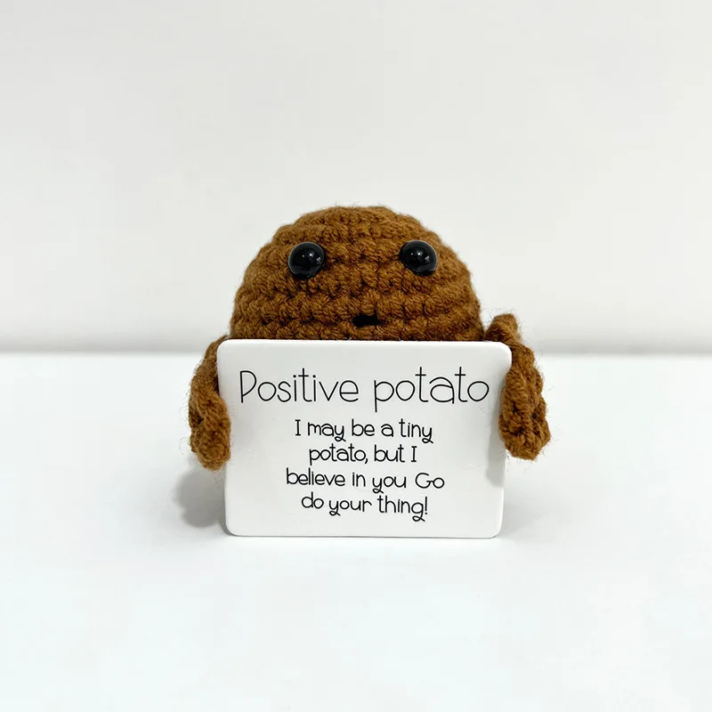 1/2pcs Mini Positive Potato, Cute Wool Knitting Doll With Positive Card,  Funny Knitted Potato Doll Xmas New Year Gift Decoration