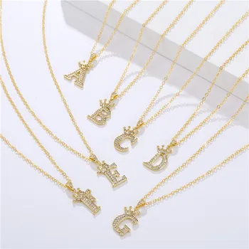 Crown Bail Drip Initials Letters Chain Necklaces & Pendant For Men Women Gold Color Cubic Zircon Hip Hop Jewelry