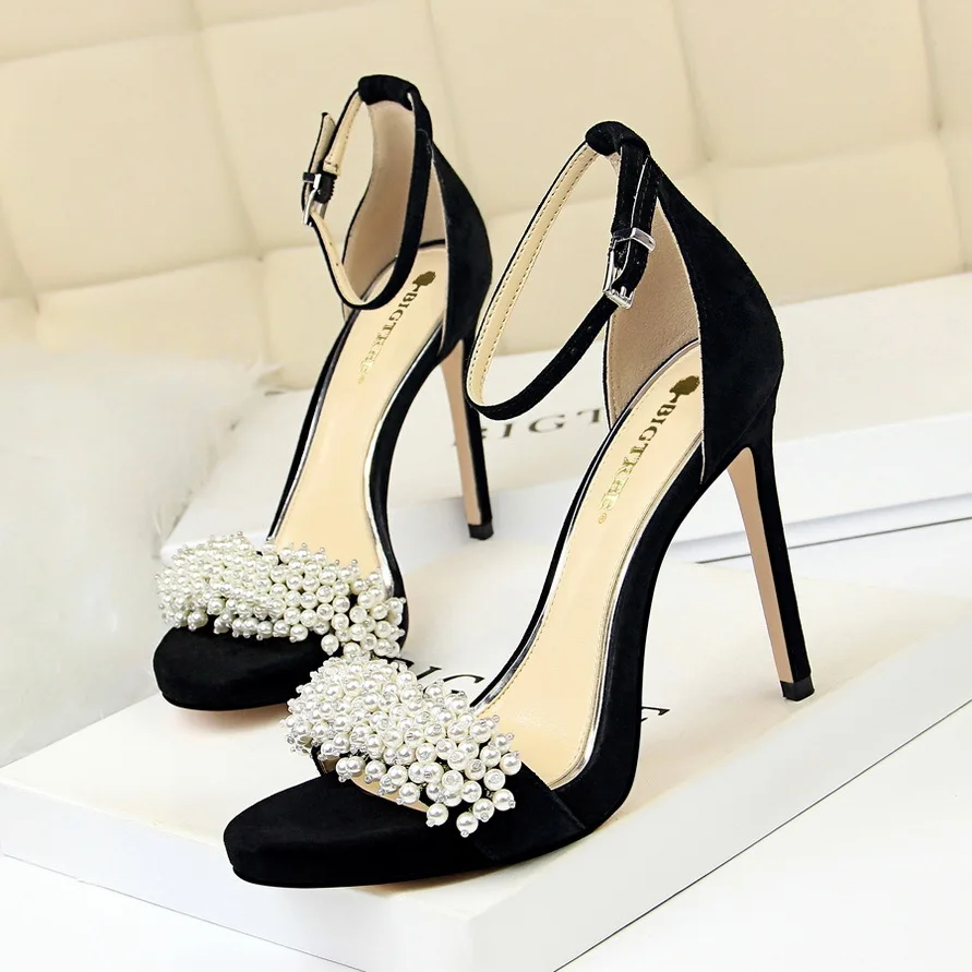 Black New Design Pencil Heel Sandal Designer Pencil Heels For