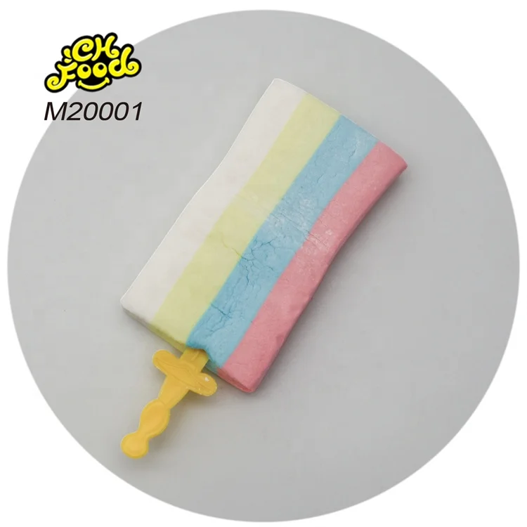 Custom Halal Ice Lolly Marshmallow with Mini Toy Weapons Wholesale Fruit Flavor Cotton Candy Toy for Kids