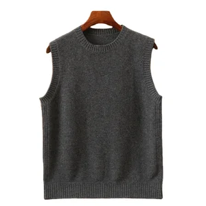 Autumn Men's High Quality Sleeveless Cashmere Vest with Woven Weave Front Logo Premium Jumpers