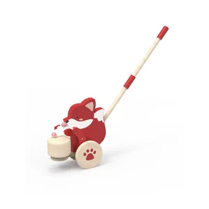 Unisex Montessori Educational Pretend Play Wooden Fox Drum Cart Nontoxic Toys for 18 Months+ Children Babies Fun Preschool Toys