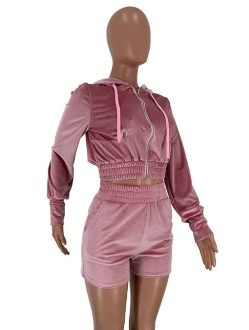 velvet shorts and hoodie set