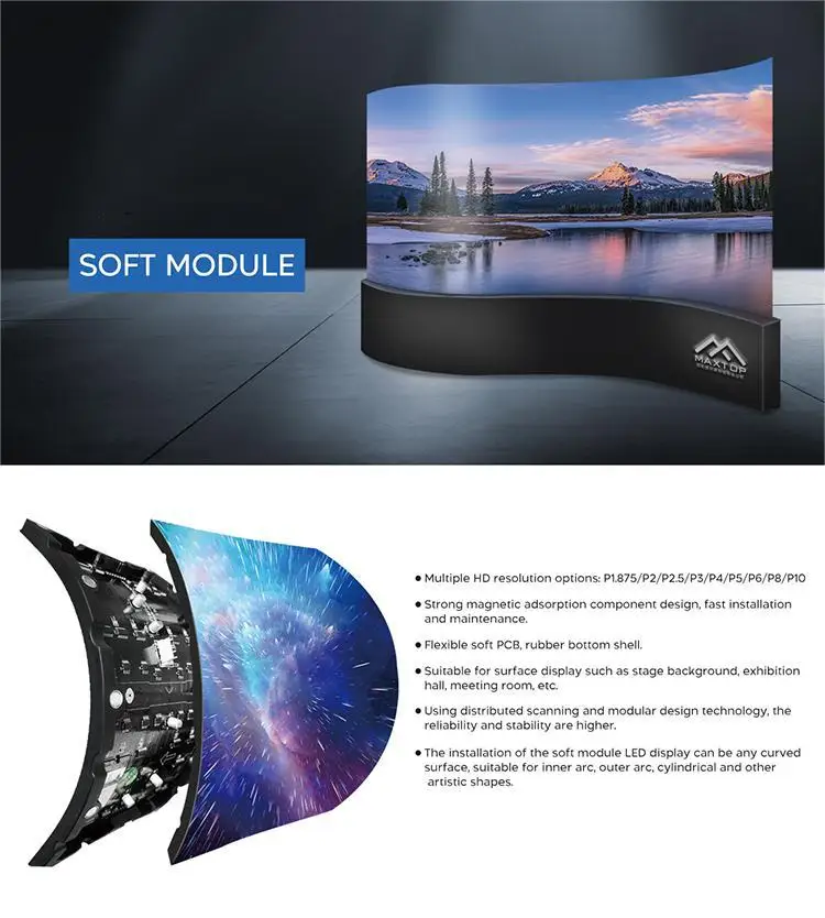 Curved Led Screen Custom Indoor Flexible Led Module GOB P1.86 P2.5 ...