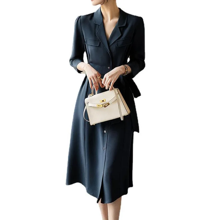 Vintage Lace Heavy Mulberry Silk Suit Collar Dress High-End Temperament Women's New Summer Skirt 2026