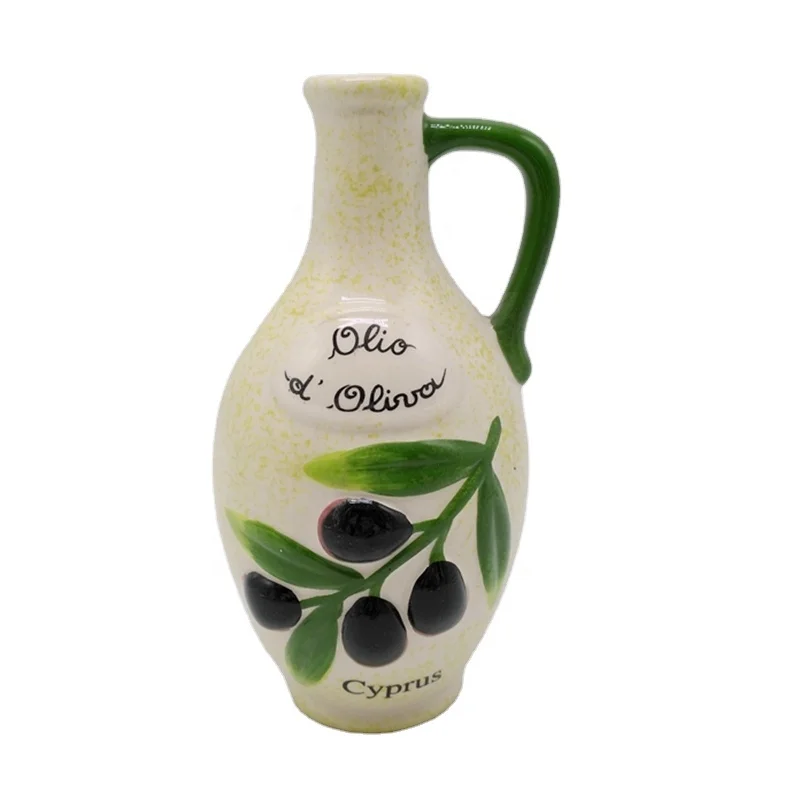 Cyprus Style Olive Tree Pattern Custom Oil Bottles for Kitchen Ceramic Olive Oil Dispenser