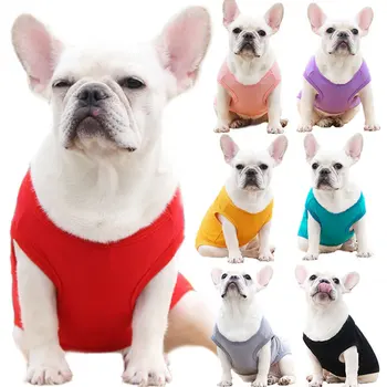 Dropshipping Summer Dog Vest Spring t-Shirt Solid Color Clothes For Dogs Cotton Cat Pet Shirts