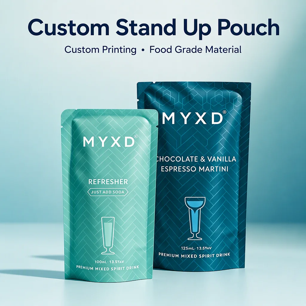 Custom Printed PE Plastic Smell Proof Stand up Pouch for Alcohol Soda Drink Beverage Juice Packaging
