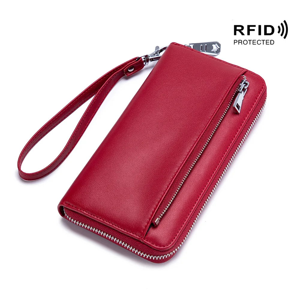 Joyfullygo Genuine Leather Pebble Wallet – Unisex, Compact With Zipper Coin Pockets & Card Slots (Red-Black)