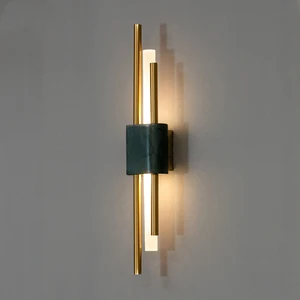 Modern Indoor Hotel Project New Design Decorative Iron Marble LED Wall Lamp for Bedroom and Living Room Strip Shade