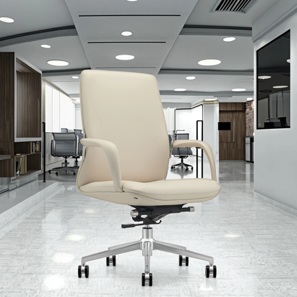 Contour Back Office Chair Waterfall Seat Edge Electroplated Base Contemporary Business Decor 3