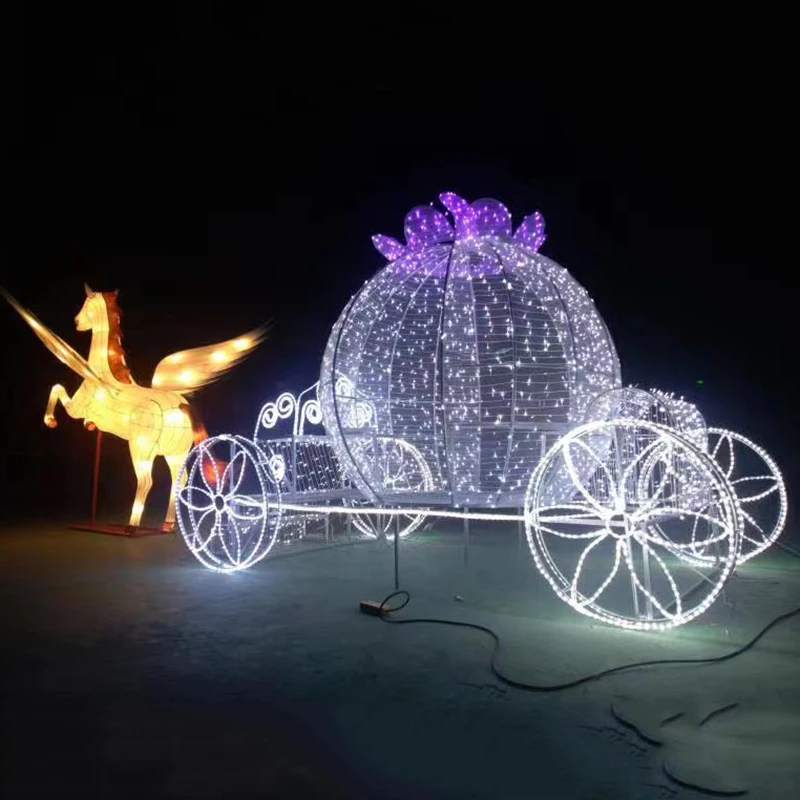 Life Size Lighted Christmas Light Cinderella Horse Carriage for