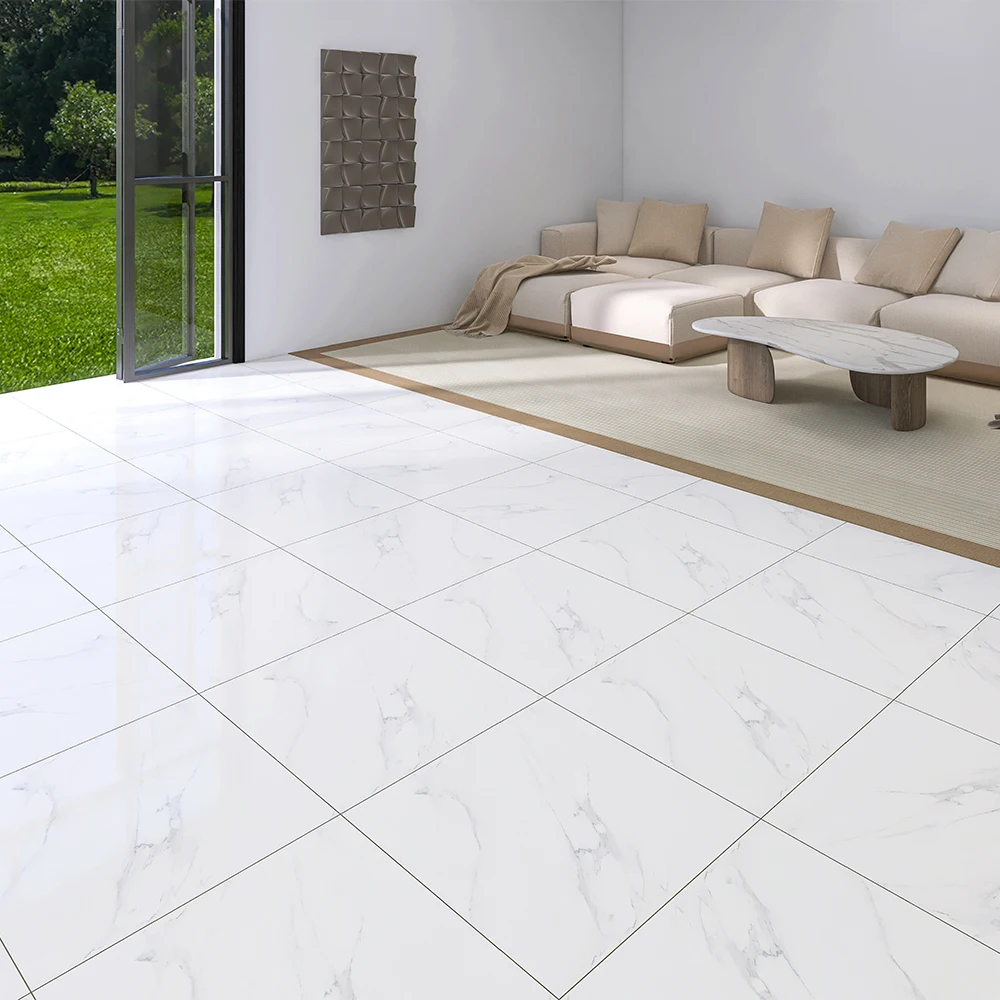 Vitrified Solid Glossy Foshan Porcelanato Tile White Marble Porcelain 600x600 Firebrick Anti-Slip Flooring for House Living Room