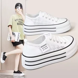 KT291 Women's White Thick Sole Mesh Board Shoes Breathable and Versatile for Summer & Spring Fashion Trend in Autumn