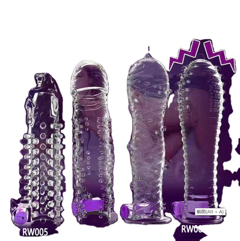 GF Crystal Condom Pocket Electric Masturbation Sleeve Cock Ring Vibrator  Sex Toys for Men
