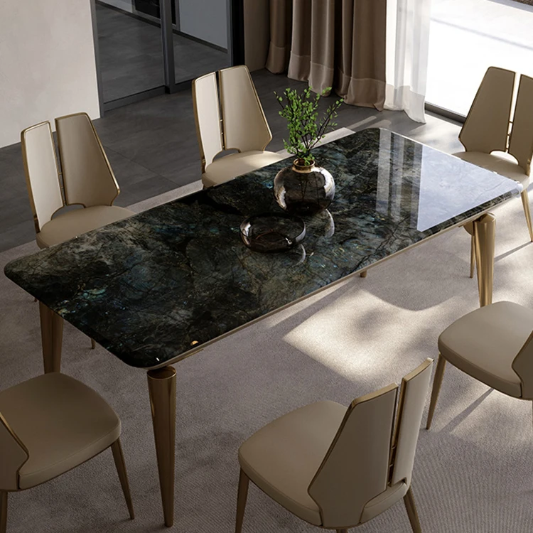 2022 Latest Granite Dining Table Design Lemurian Labradorite Blue Granite Dining Table