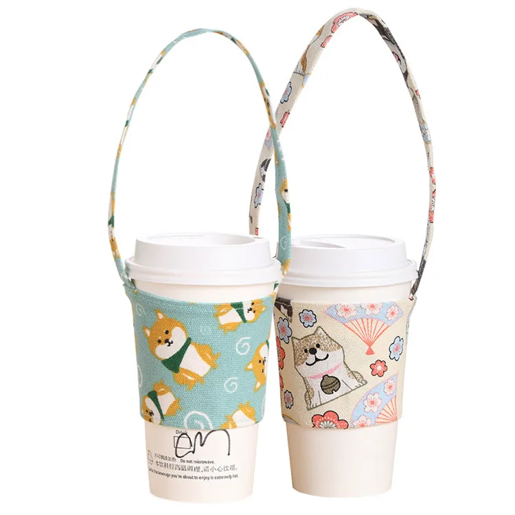  3 Pack Coffee Cup Sleeves with Strap, Reusable Canvas Coffee Cup  Holder for Iced Coffee Carrier, Portable Bubble Tea Carrier, Cozy Beverage Cup  Bags for 12-24 Oz Mugs for Travel Outdoor (