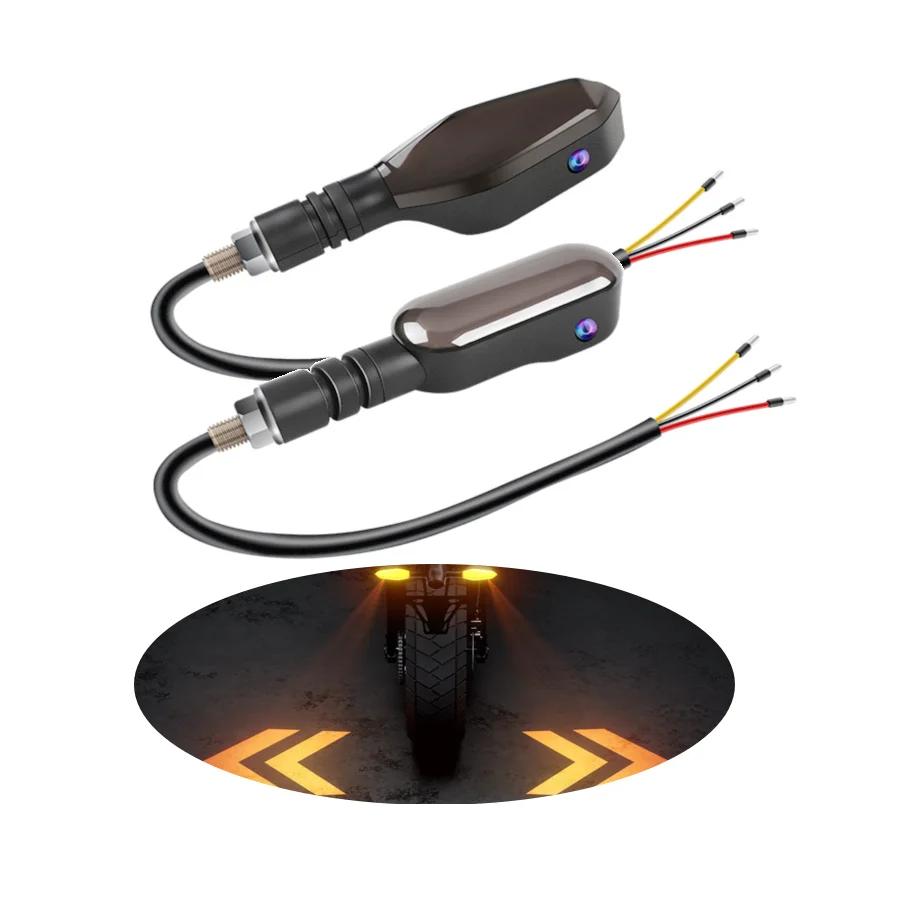 Universal Motorcycle RGB Turn Signal Amber Blink Projector Indicator Lamp Motorbike Scooter Flasher Cornering Signal Tail Light