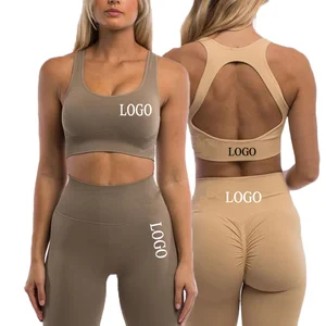 Seamless High Waist Yoga Pants Leggings Open Back Sports Bra Set Breathable Lightweight Gym Fitness Scrunch Butt Leggings for
