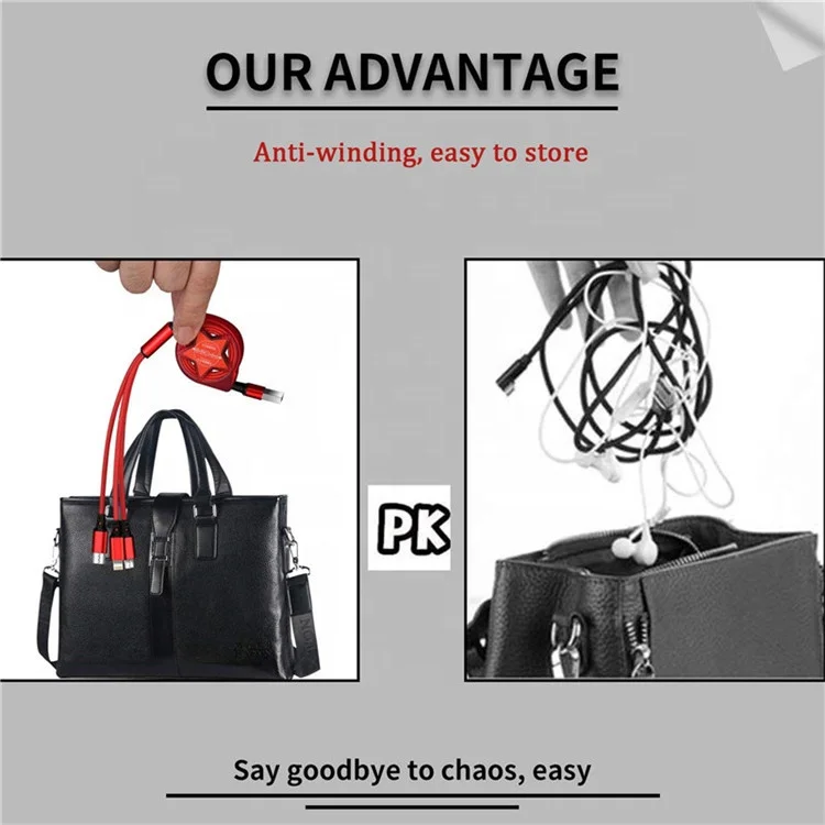 
 Лидер продаж Amazon, быстрая зарядка 2,4 А, 3 в 1, Выдвижной USB-кабель для передачи данных, зарядный кабель для Type-C Micro для android, iPhone  