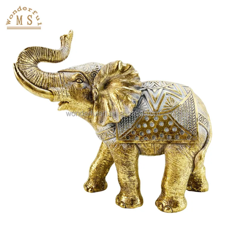 customized resin gold family Elephants Figurines poly stone animal sculpture souvenir gifts for Christmas home decoration