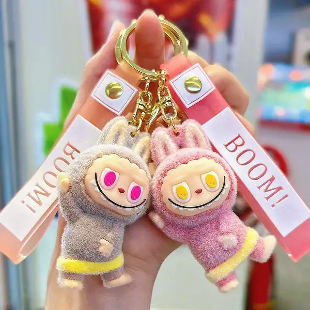 Cartoon Plush Small Sheep Keychain Pendant Cute Flocking Labubu Doll Small Gift Key Made of Silicone