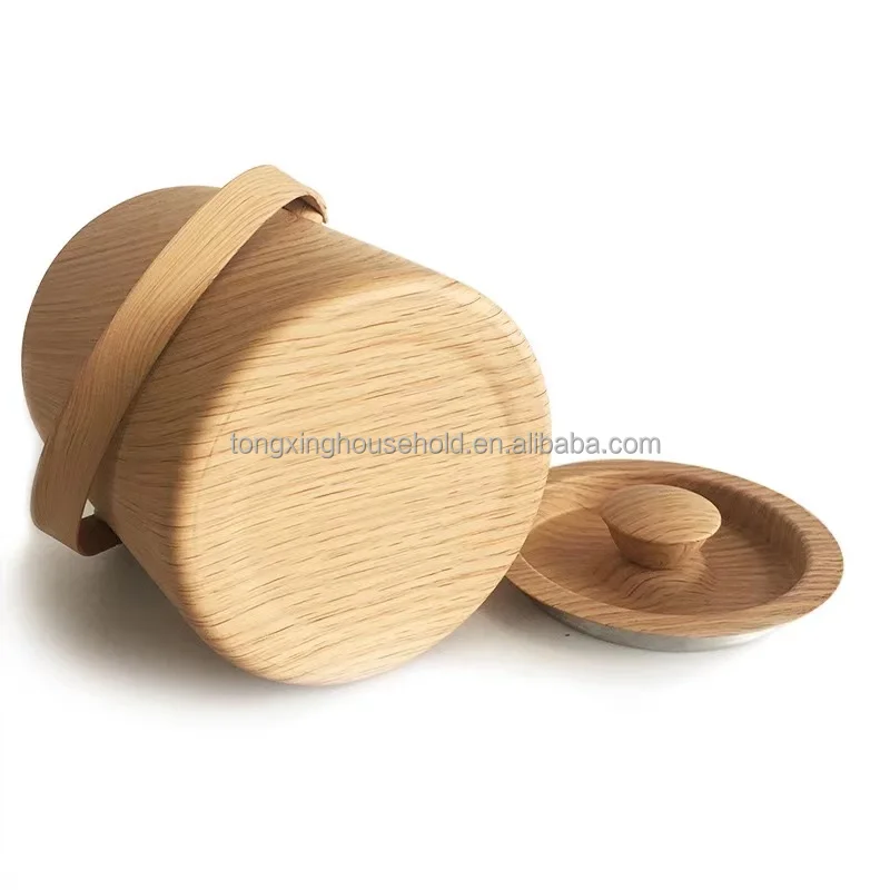 Wooden Beer Buckets Barrel Ice Cooler With Tongs Double Wall Stainless