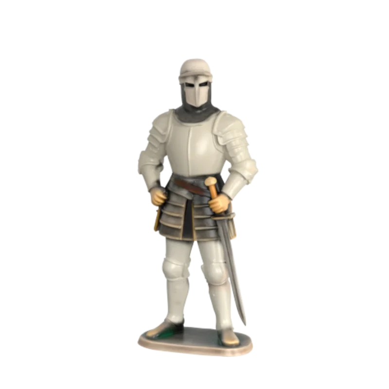 Brugerdefineret Engros Sølv Ridderrustning af Harpiksfigur OEM Middelalder Sværdkæmper Statue