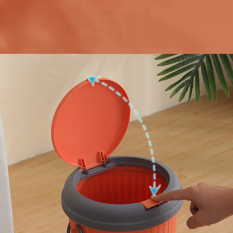 Living Room Press Open Small Garbage Bin Toilet Round Waste Bin With Top Open Lid 6L Plastic Kitchen Trash Can